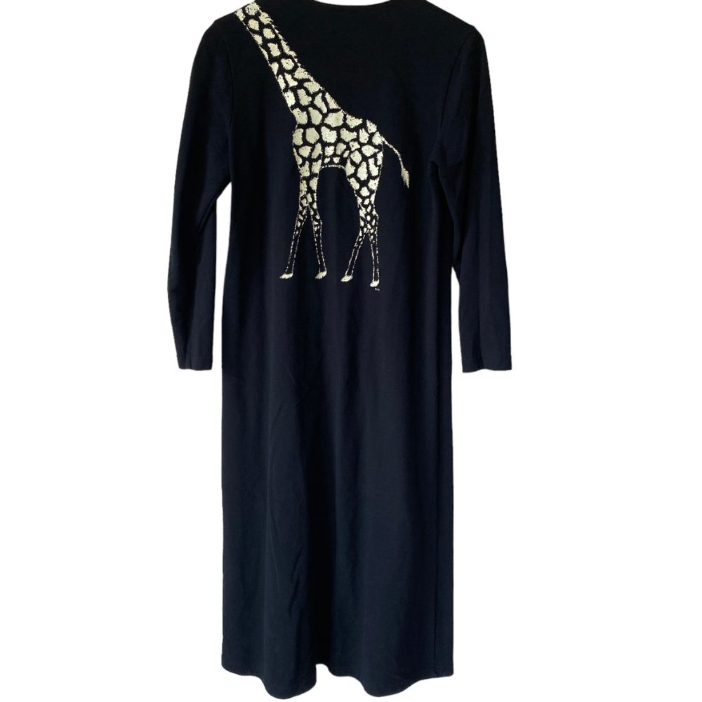 Vintage Cité Black Art To Wear Giraffe Graphic Print Long Sleeve Maxi Dress USA - Picture 3 of 15